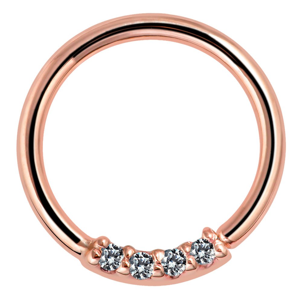 Four Diamonds Seamless Ring Hoop 14K Gold or Platinum-14K Rose Gold   18G   3 8" (9.5mm)