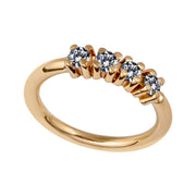 14K yellow gold four-diamond side-set seam ring hoop, angled view on white background
