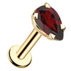 Pear-shaped garnet flat back earring in 14k yellow gold, side view