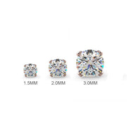 Gemstone size comparison chart showing 1.5mm, 2mm, and 3mm round stones for nose ring options