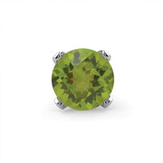 Close-up front view of genuine peridot gemstone in four-prong white gold setting for nose ring