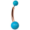 14k rose gold turquoise navel ring with top ball removed showing internal threading detail