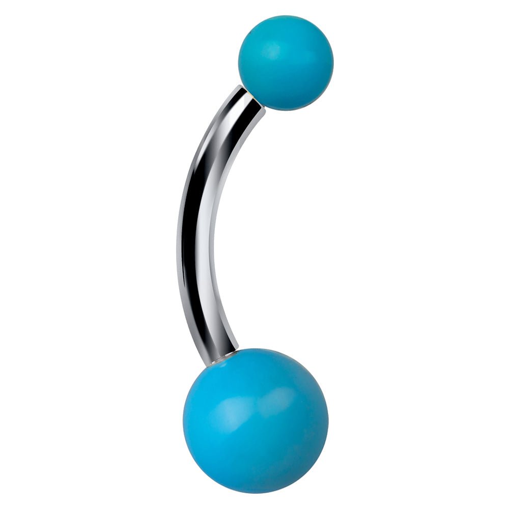 Genuine Turquoise Double Ball 14k Gold Belly Button Ring