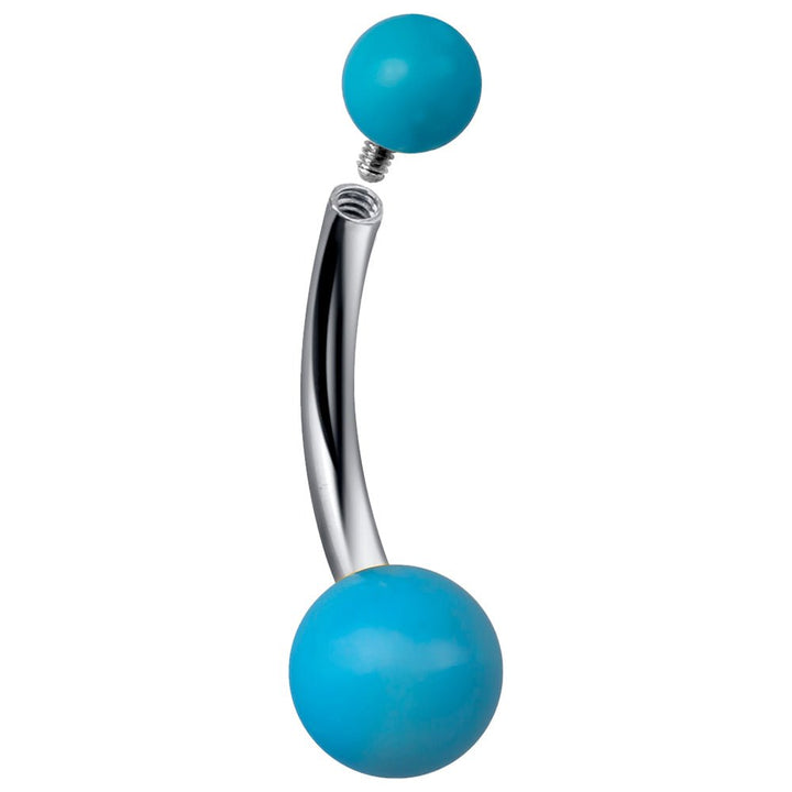 Genuine Turquoise Double Ball 14k Gold Belly Button Ring