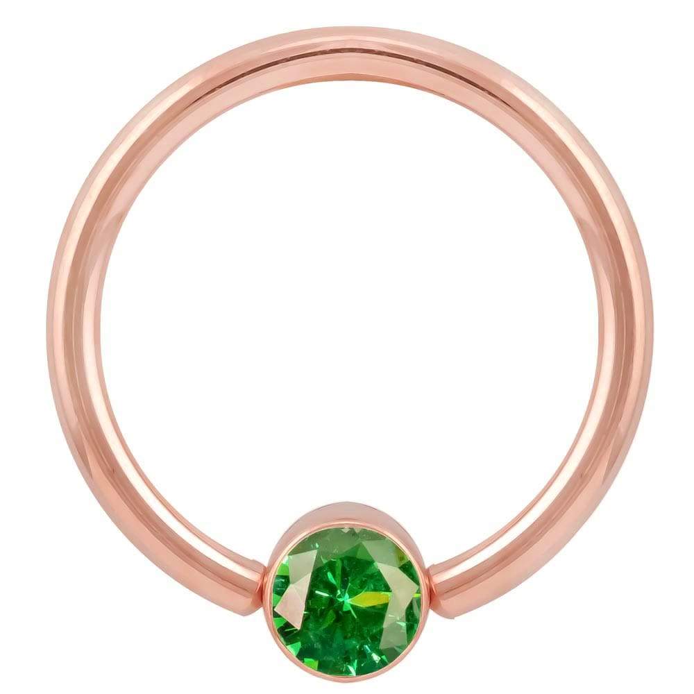 Green Cubic Zirconia Round Bezel 14k Gold Captive Bead Ring-14K Rose Gold   12G (2.0mm)   3 4