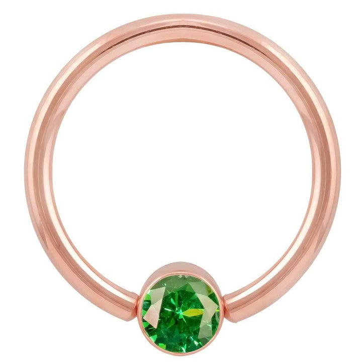 Green Cubic Zirconia Round Bezel 14k Gold Captive Bead Ring-14K Rose Gold   12G (2.0mm)   3 4" (19mm)
