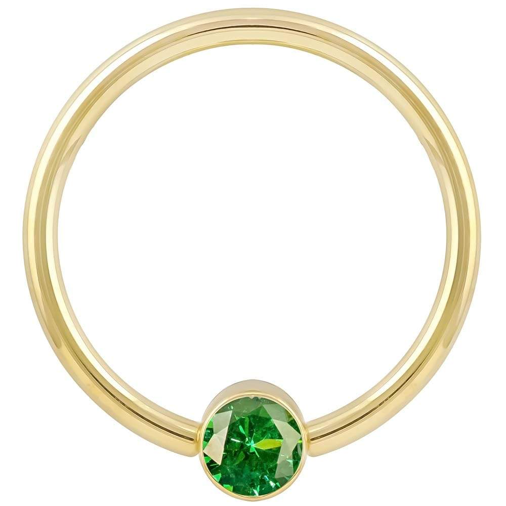 3mm Yellow Gold Green Cubic Zirconia Round Bezel 14k Gold Captive Bead Ring