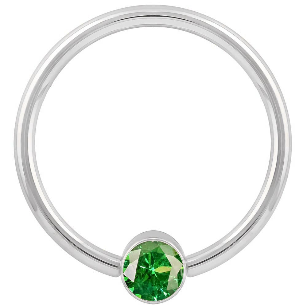 3mm White Gold Green Cubic Zirconia Round Bezel 14k Gold Captive Bead Ring