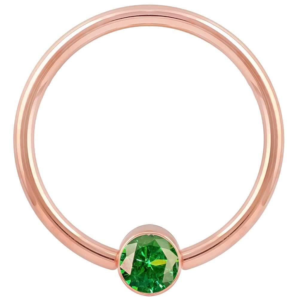 4mm Rose Gold Green Cubic Zirconia Round Bezel 14k Gold Captive Bead Ring