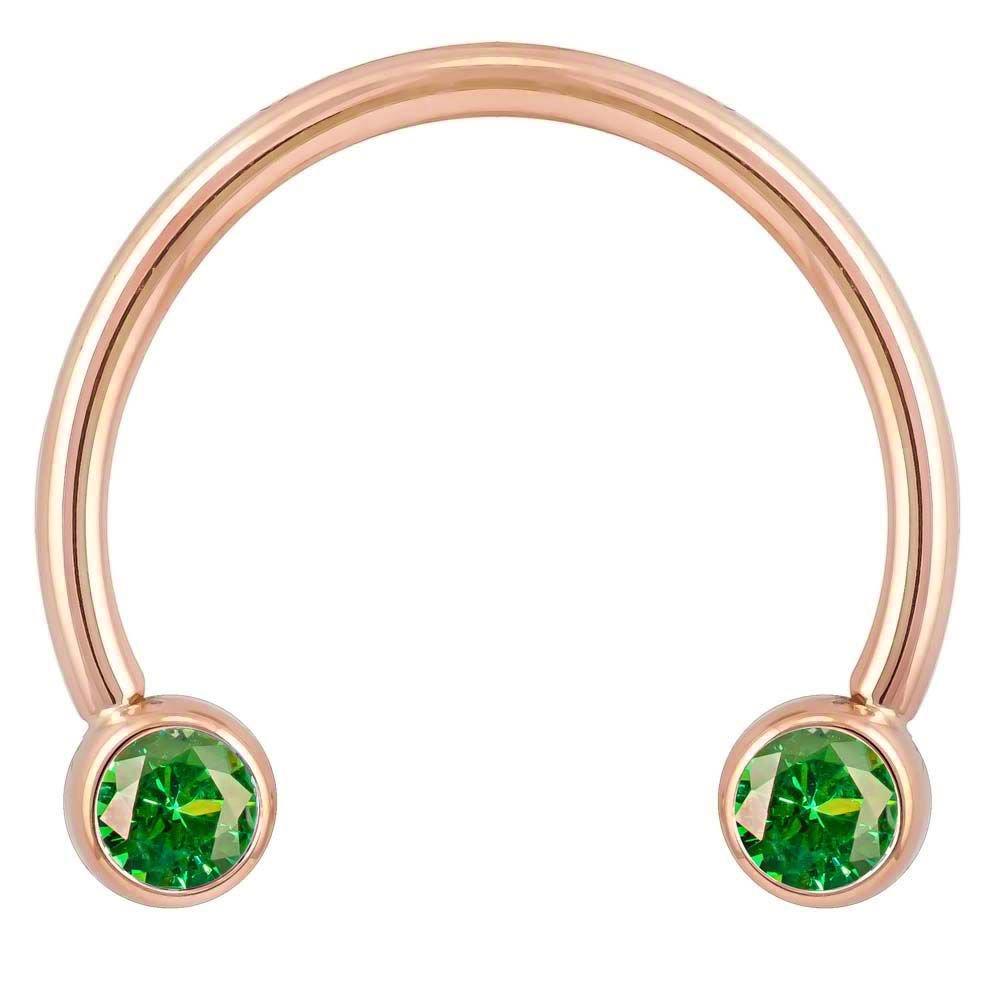 Green Cubic Zirconia Round Bezel 14k Gold Circular Barbell-14K Rose Gold   16G (1.2mm)   1 2" (13mm)