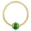 14k yellow gold fixed bead ring with round green CZ in prong setting, front view