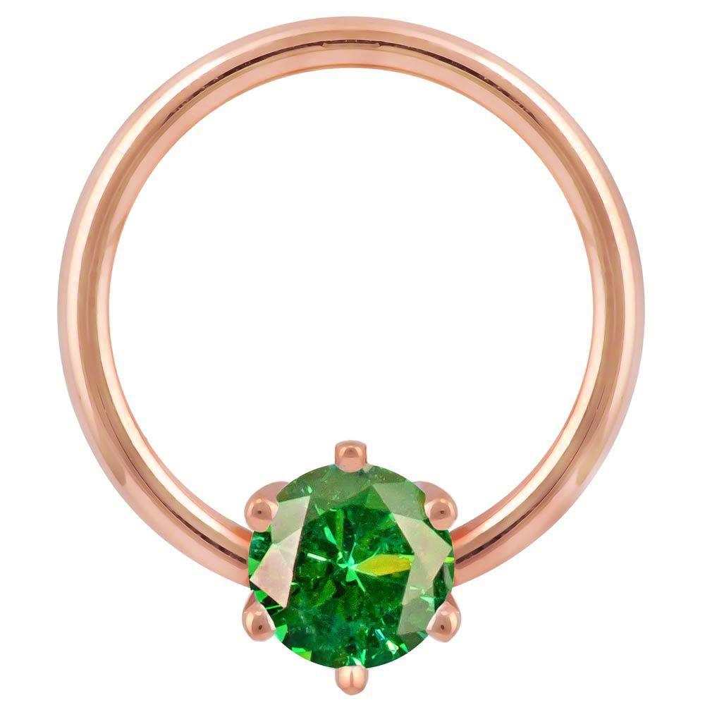 Green Cubic Zirconia Round Prong 14k Gold Captive Bead Ring-14K Rose Gold   12G (2.0mm)   3 4