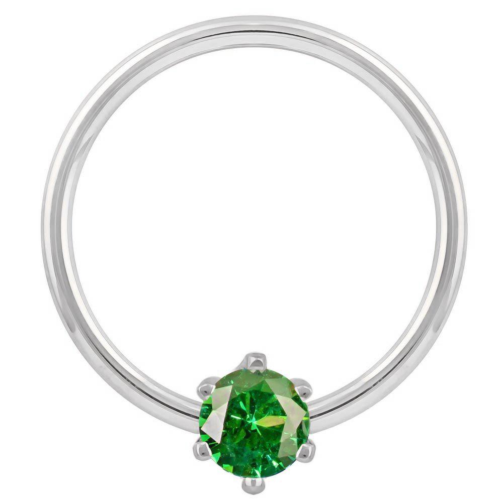 White Gold - Green Cubic Zirconia Round Prong 14k Gold Captive Bead Ring