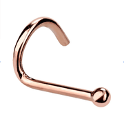 14K rose gold tiny ball nose ring twist, front view highlighting warm pink-gold tone and ball tip