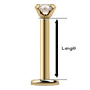 Diagram showing how post length is measured on a 14k gold CZ flat back labret stud