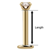 Diagram showing how post length is measured on a 14k gold CZ flat back labret stud