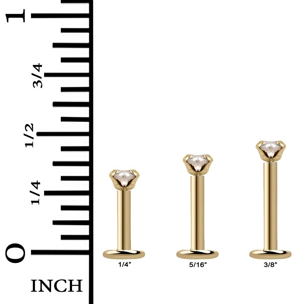 Length Options for CZ Low-Set 14K Gold Labret Flat Back Earring