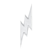 Front flat view of 14k white gold lightning bolt stud top, showing engraved bolt shape and sharp pointed tips