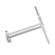Side profile of 14k white gold lightning bolt flat back stud showing post length and flat disc back detail
