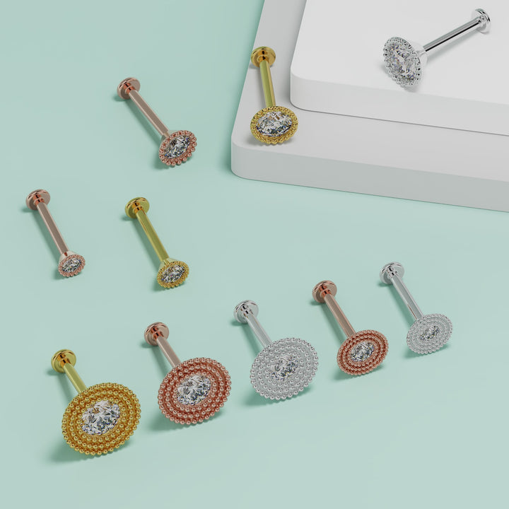  Diamond Radial Milgrain Flat Back Stud Nose Lip Cartilage Earring