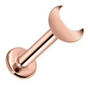 14K rose gold crescent moon flat back labret, front-facing view on white background showing warm rose tone