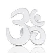 Front view of 14k white gold Om ohm symbol labret stud, polished finish detail