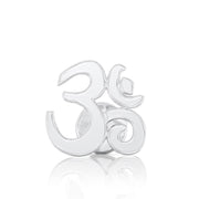 Front view close-up of 14k white gold Om ohm charm detail on flat back cartilage stud