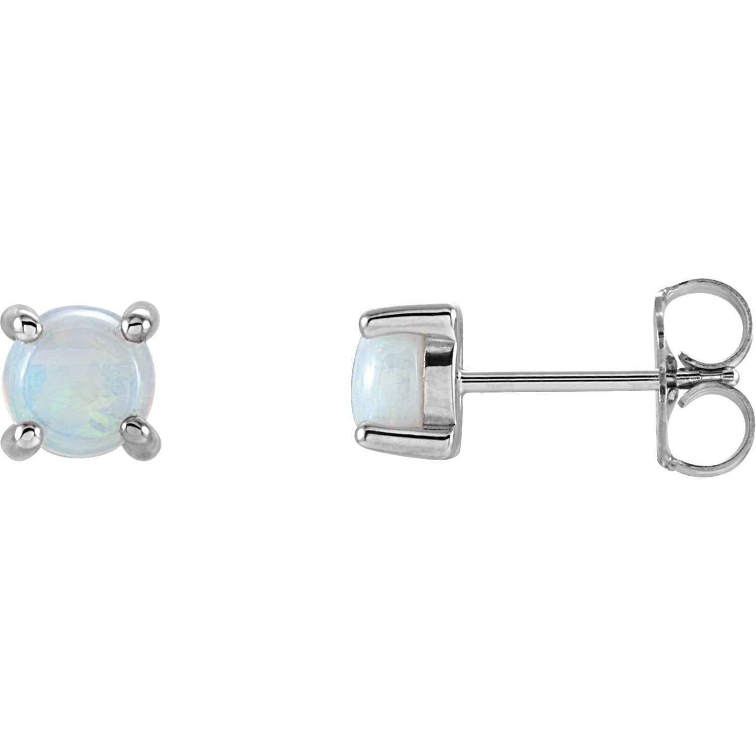 Opal Cabochon 14K Gold Stud Earrings-6mm   White