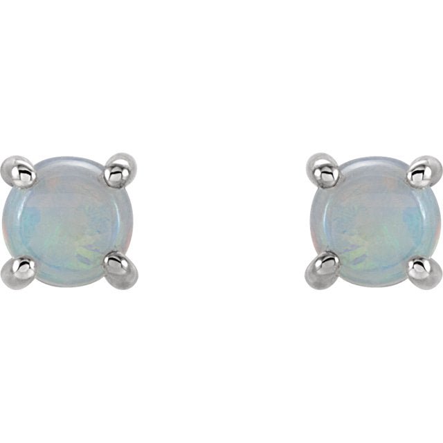 Opal Cabochon 14K Gold Stud Earrings