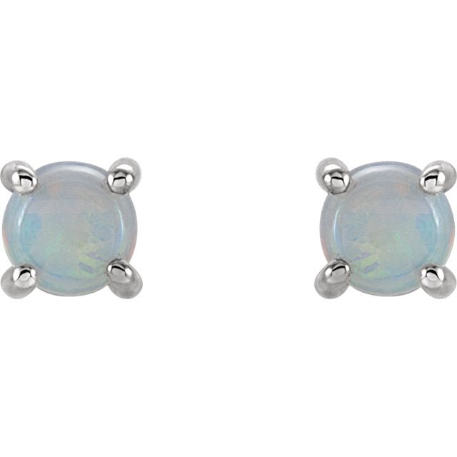 Opal Cabochon 14K Gold Stud Earrings