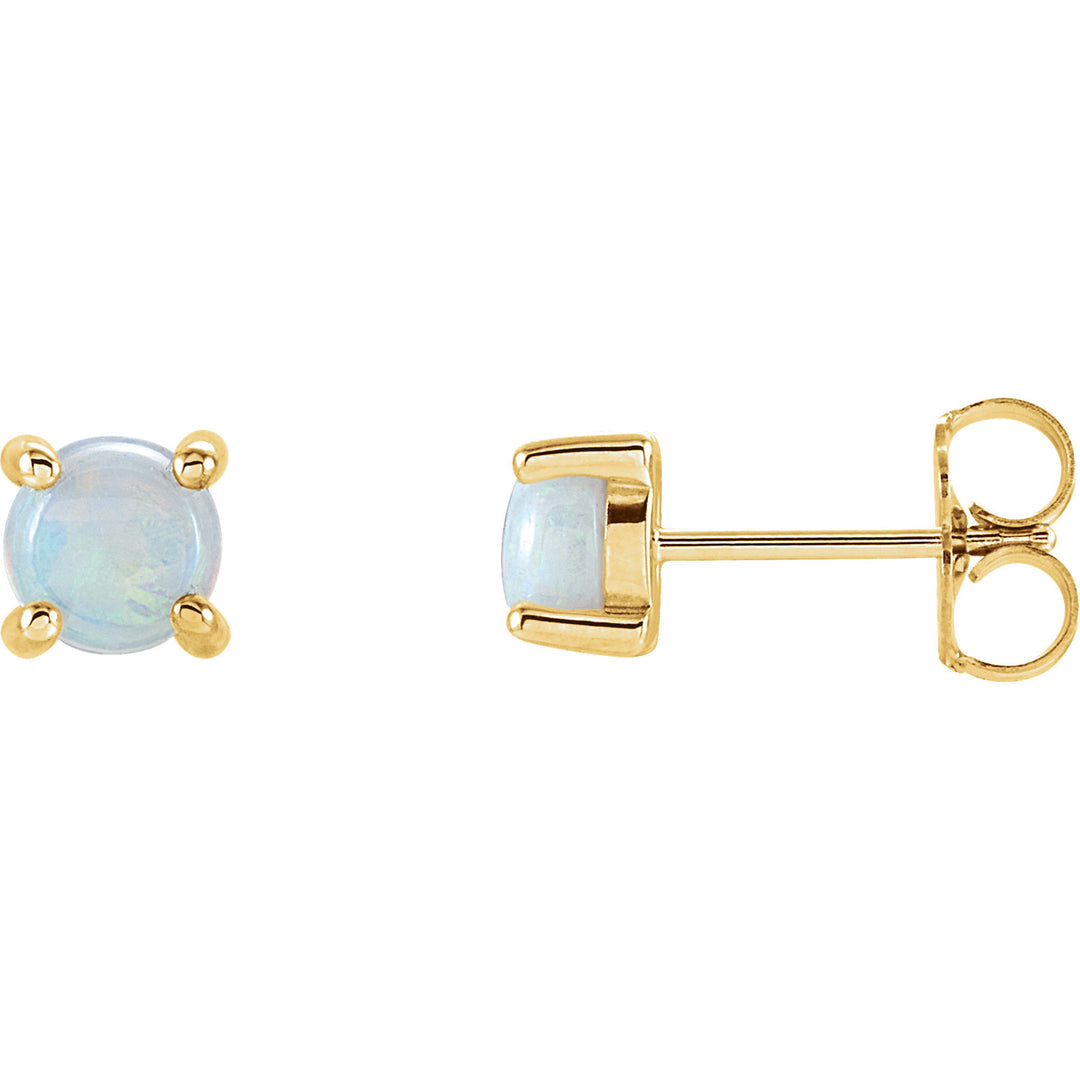 Opal Cabochon 14K Gold Stud Earrings-6mm   Yellow