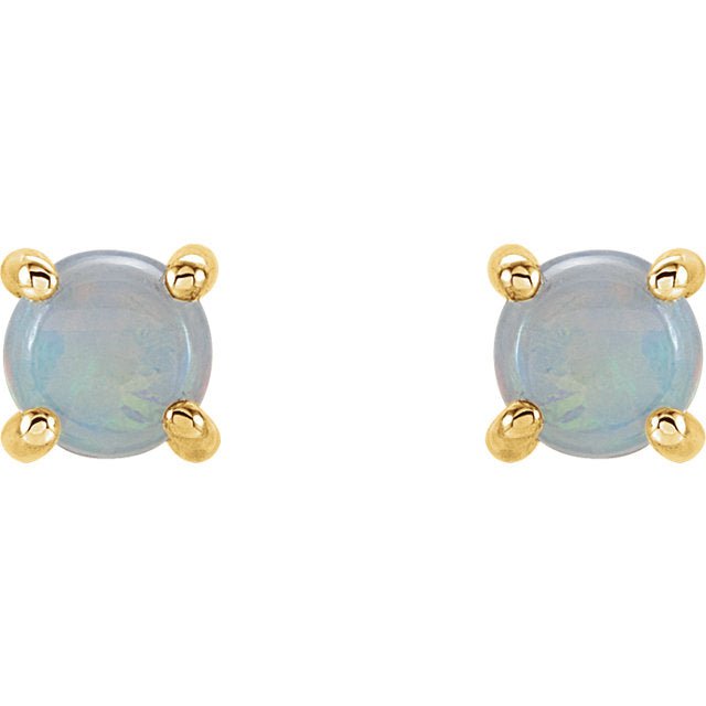 Opal Cabochon 14K Gold Stud Earrings