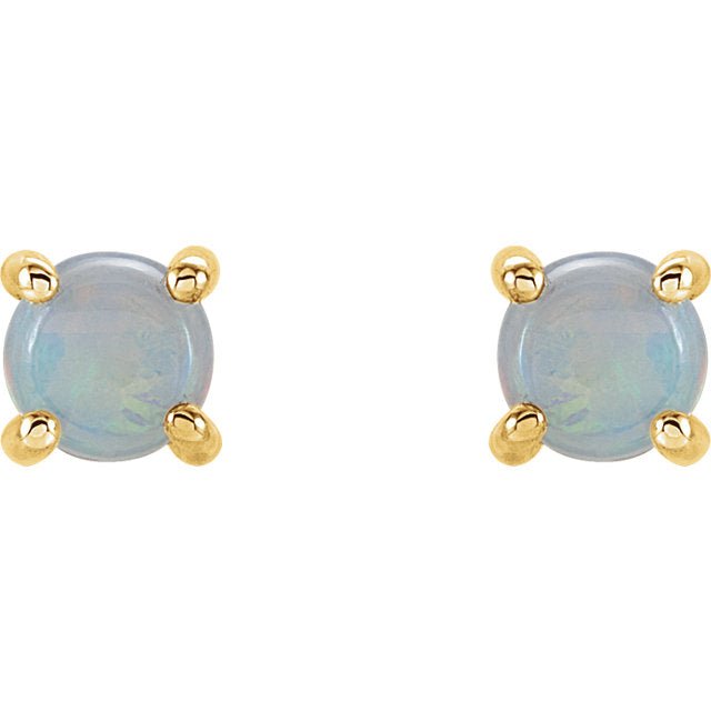 Opal Cabochon 14K Gold Stud Earrings