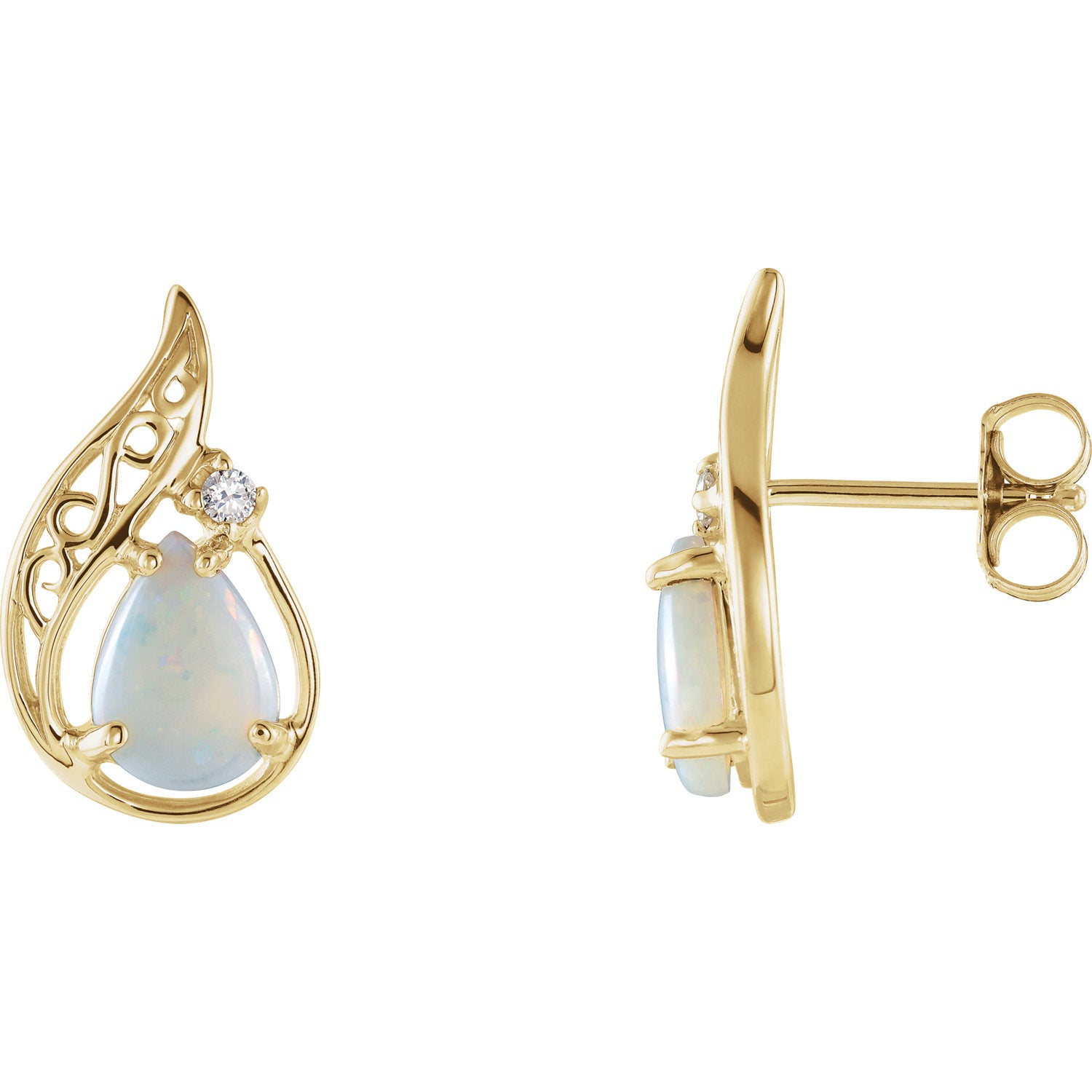 Opal & Diamond 14k Gold Earrings-Yellow