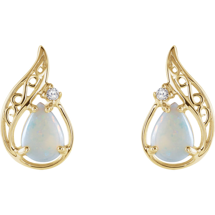 Opal & Diamond 14k Gold Earrings