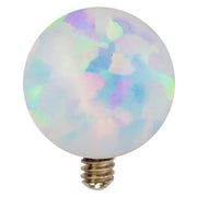 White synthetic opal 14k yellow gold internally threaded replacement ball showing gold screw post