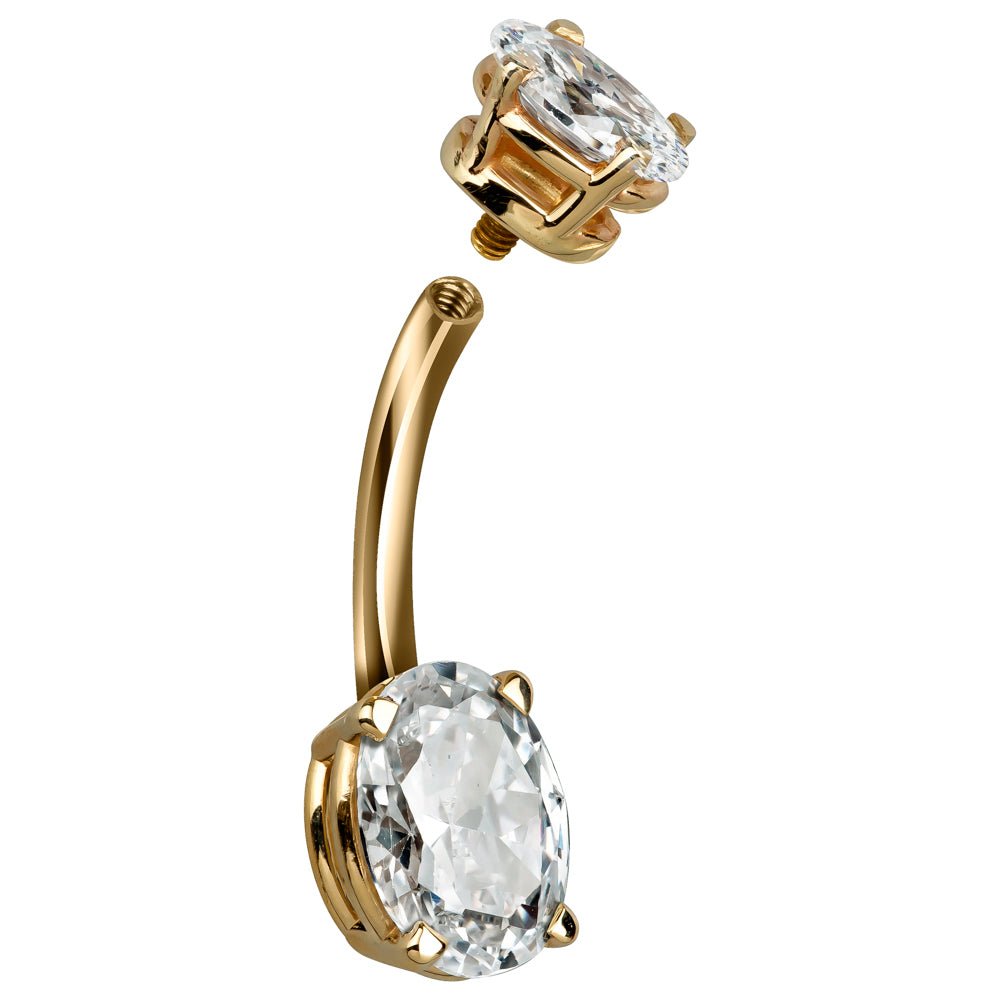 Petite Oval Cubic Zirconia 14k Gold Belly Ring
