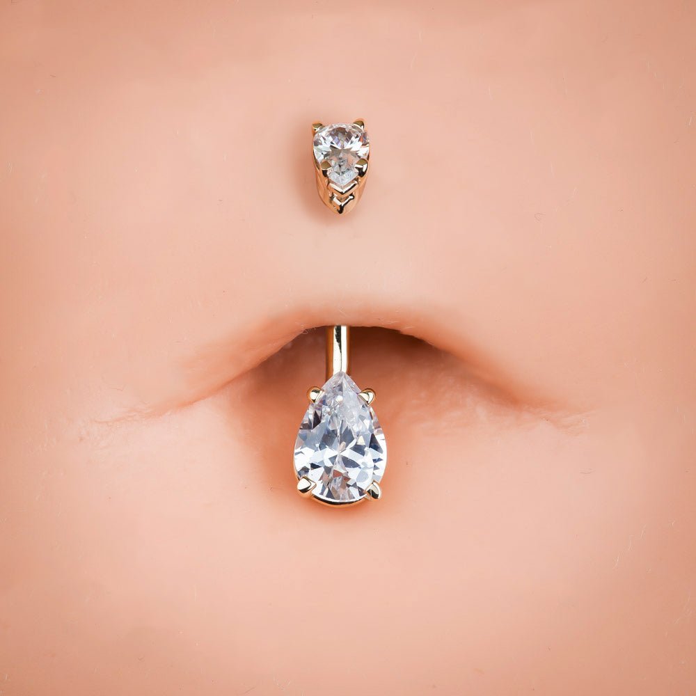 Petite Pear Shape Cubic Zirconia 14k Gold Belly Ring
