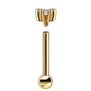 14k yellow gold diamond flower helix stud disassembled showing internally threaded top and barbell separately