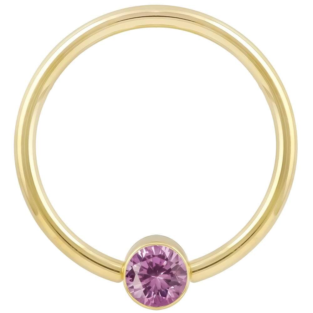 3mm Yellow Gold Pink Cubic Zirconia Round Bezel 14k Gold Captive Bead Ring