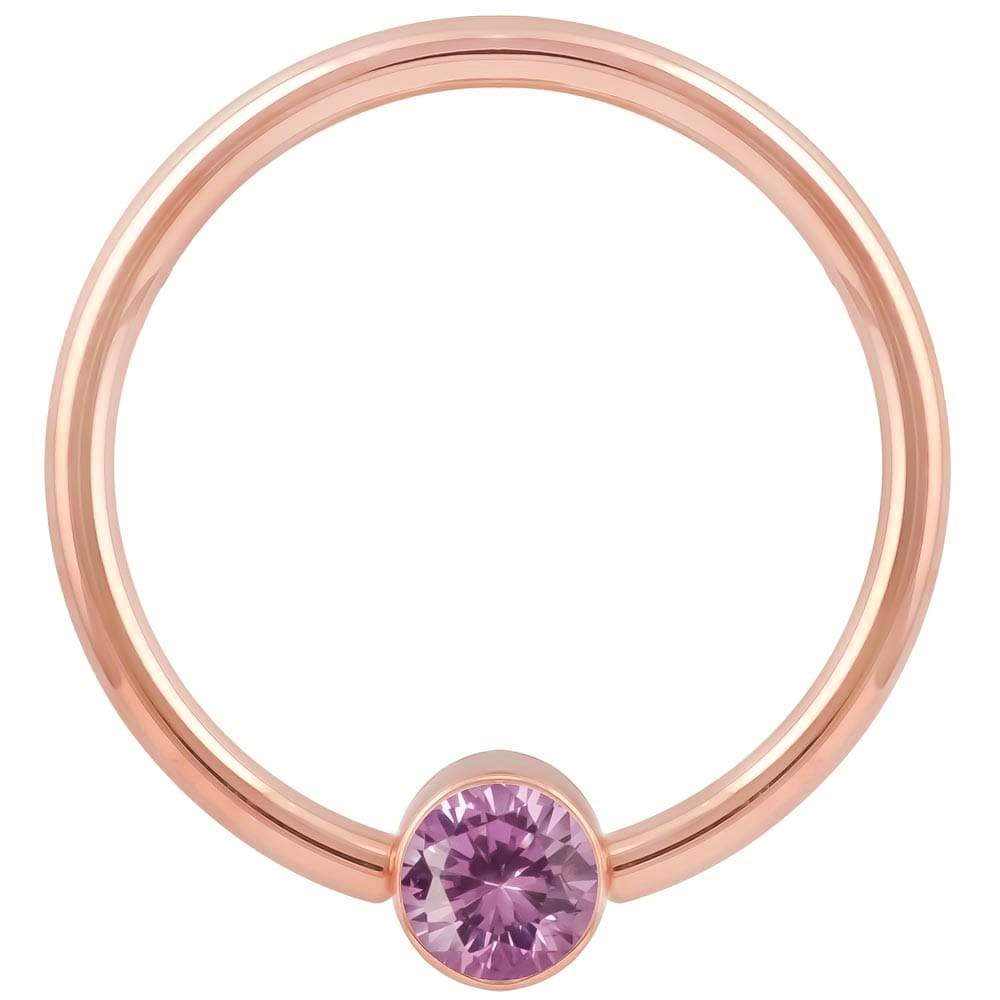 3mm Rose Gold Pink Cubic Zirconia Round Bezel 14k Gold Captive Bead Ring