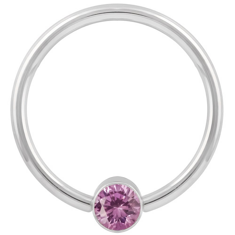 3mm White Gold Pink Cubic Zirconia Round Bezel 14k Gold Captive Bead Ring