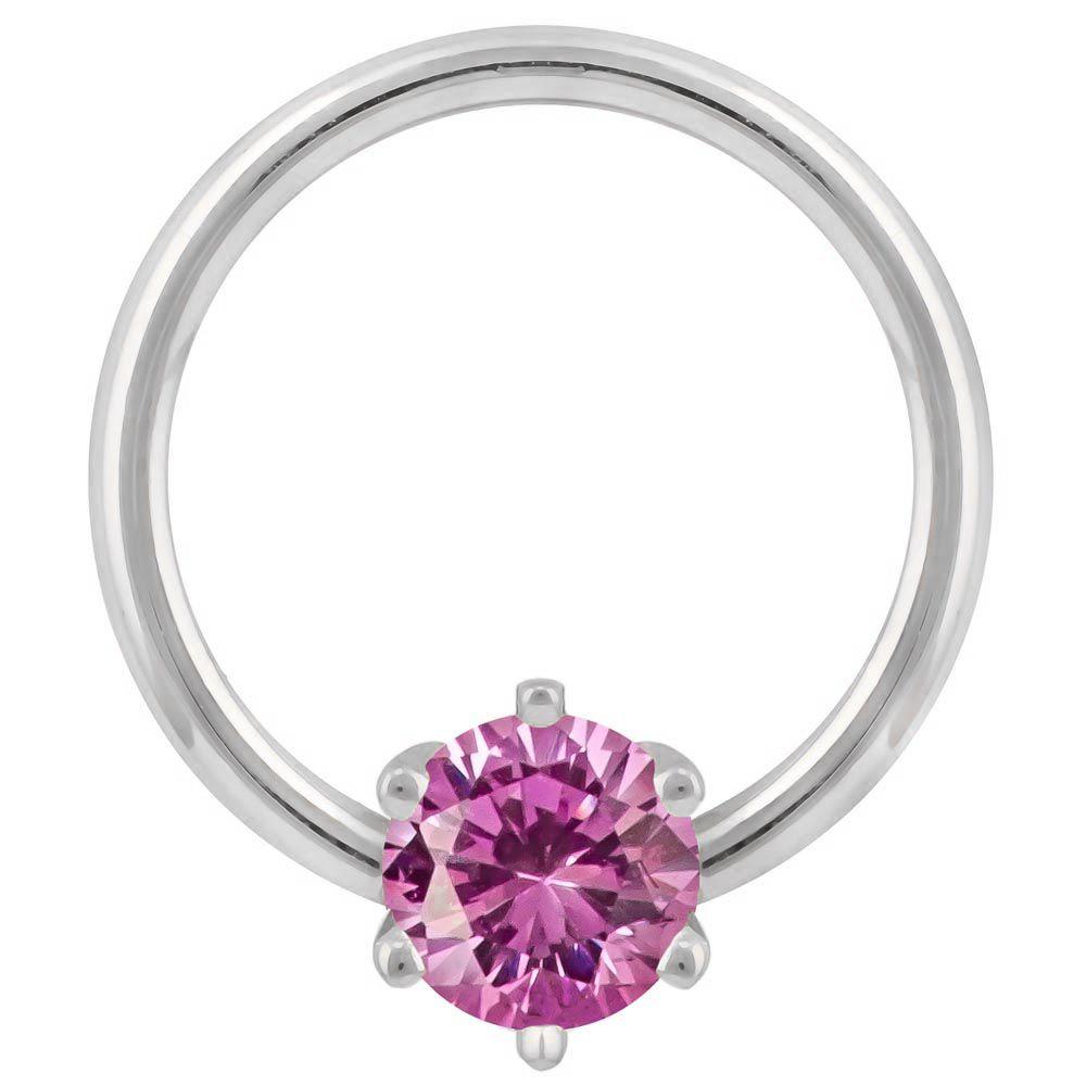 Pink Cubic Zirconia Round Prong 14k Gold Captive Bead Ring-14K White Gold   12G (2.0mm)   3 4" (19mm)