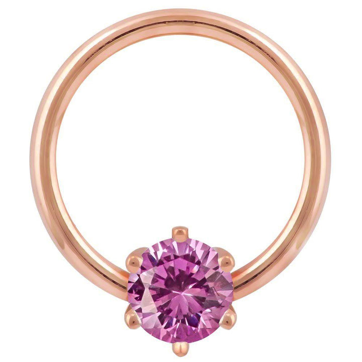 Pink Cubic Zirconia Round Prong 14k Gold Captive Bead Ring-14K Rose Gold   12G (2.0mm)   3 4" (19mm)
