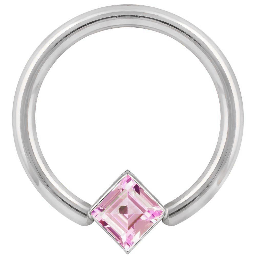 4mm Pink Cubic Zirconia Princess Cut Corner Mount 14k Gold Captive Bead Ring