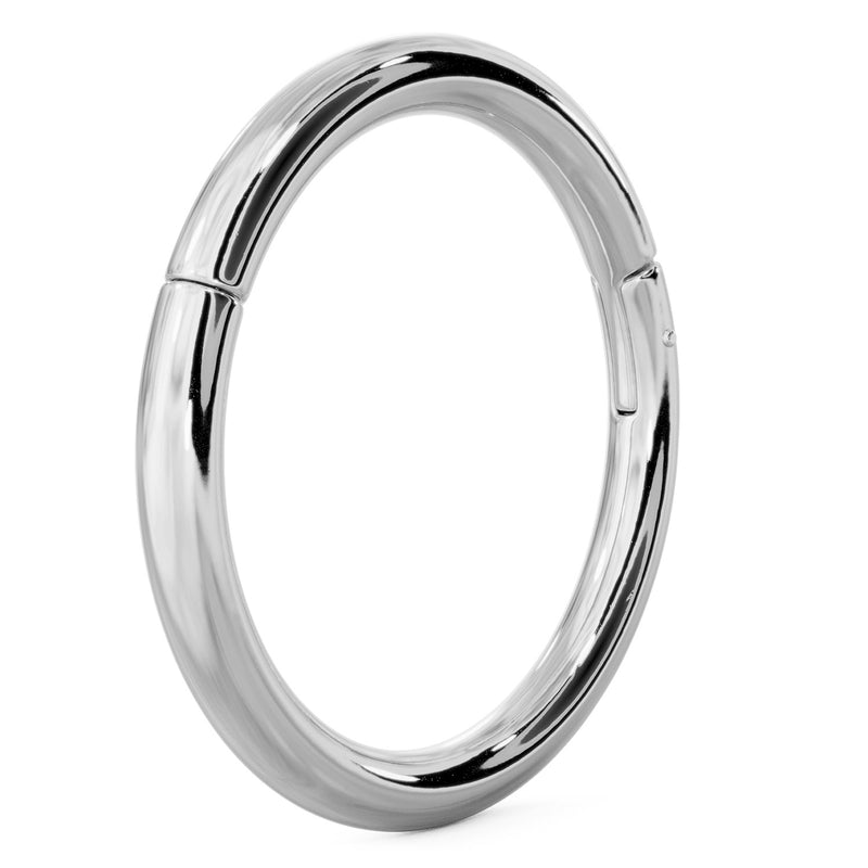 Platinum plain clicker ring hoop, angled view showing polished finish and clicker mechanism