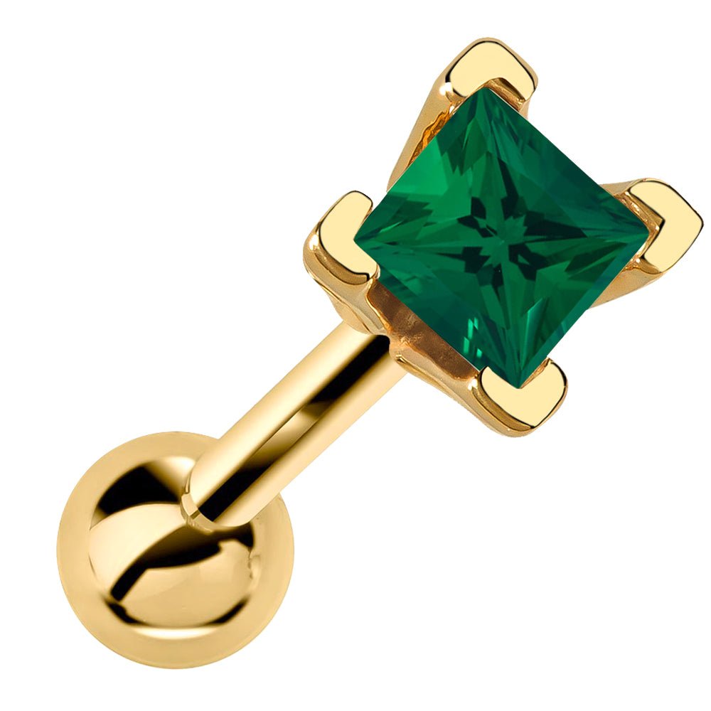 Princess Cut Genuine Birthstone 14k Gold Cartilage Earring-Yellow   Emerald
