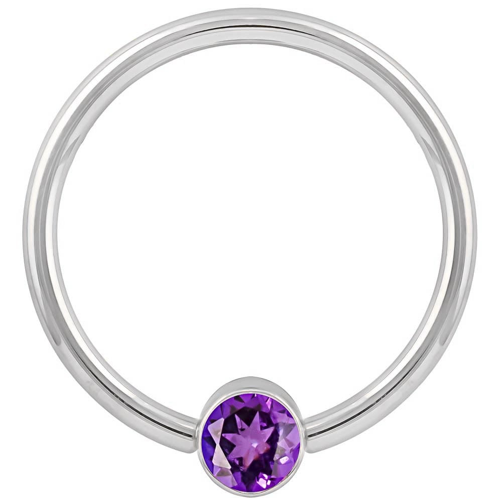 3mm White Gold Purple Cubic Zirconia Round Bezel 14k Gold Captive Bead Ring