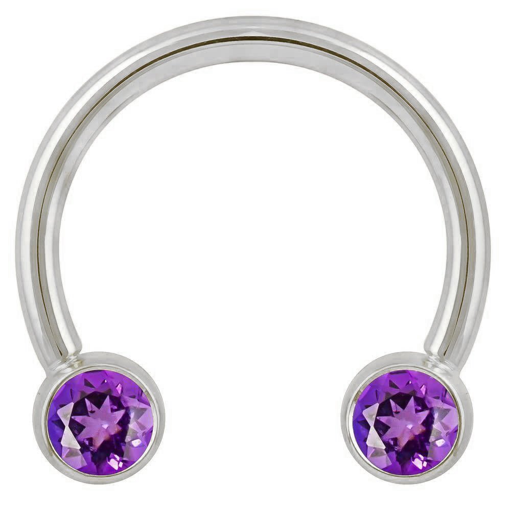 Purple Cubic Zirconia Round Bezel 14k Gold Circular Barbell-14K White Gold   12G (2.0mm)   3 4" (19mm)