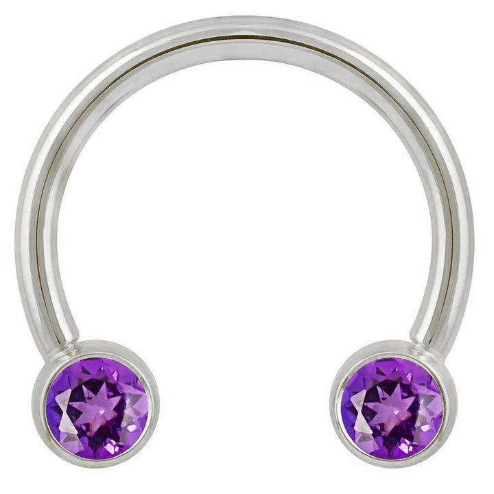 Purple Cubic Zirconia Round Bezel 14k Gold Circular Barbell-14K White Gold   12G (2.0mm)   3 4" (19mm)